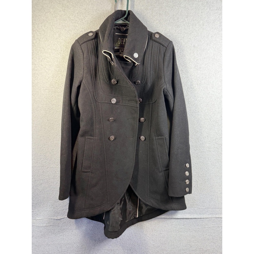 D.E.P.T Coat Womens Medium Black Wool Military Double Breasted Jacket Warm